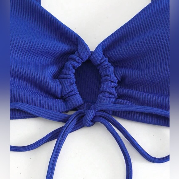 Brand New SHEIN Navy Blue Tie Front Ribbed Bikini Top Sz 8/10 Large - Picture 4 of 5